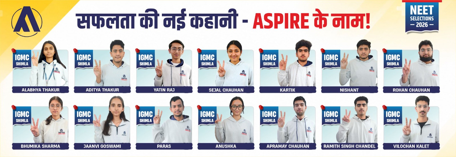 Aspire IIT NEET 2026 students selected for IGMC Shimla